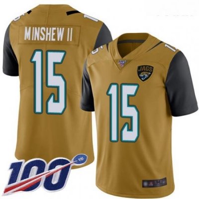 Jaguars #15 Gardner Minshew II Gold Youth Stitched Football Limited Rush 100th Season Jersey