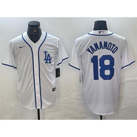 Men Los Angeles Dodgers 18 Yoshinobu Yamamoto White Cool Base Stitched Baseball Jersey