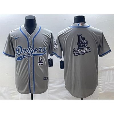 Men Los Angeles Dodgers Gray Team Big Logo With Patch Cool Base Stitched Baseball Jersey