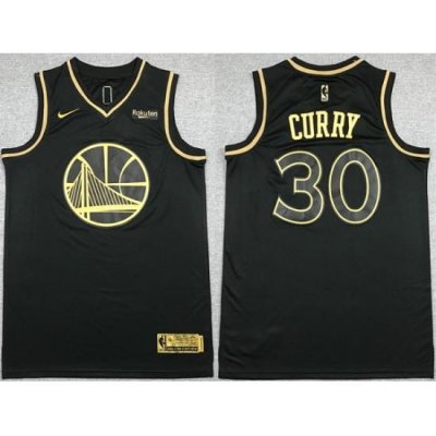 Men Golden State Warriors 30 Stephen Curry Black Gold Stitched Jersey