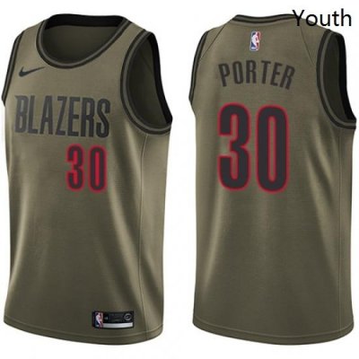 Youth Nike Portland Trail Blazers 30 Terry Porter Swingman Green Salute to Service NBA Jersey