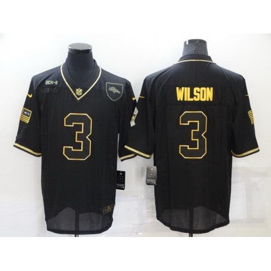 Men Denver Broncos 3 Russell Wilson Black Gold Salute To Service Limited Stitched jersey