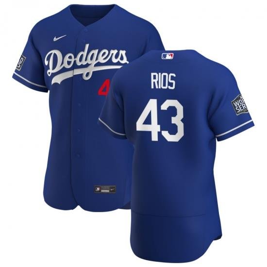 Men Los Angeles Dodgers 43 EdWin Rios Men Nike Royal Alternate 2020 World Series Bound Flex Base Player MLB Jersey