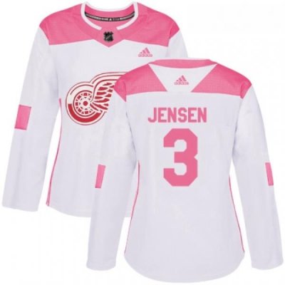 Womens Adidas Detroit Red Wings 3 Nick Jensen Authentic WhitePink Fashion NHL Jersey