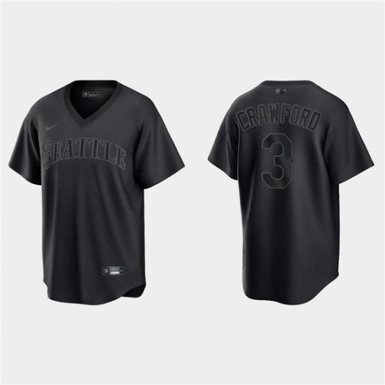 Men Seattle Mariners 3 J P  CraWford Black Pitch Black Fashion Replica Stitched Jersey