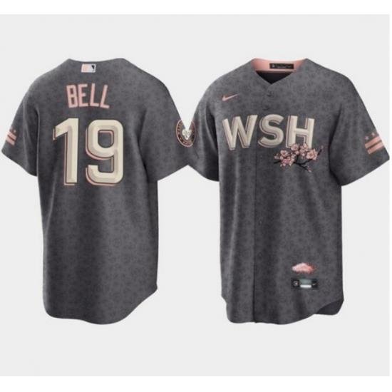 Men Washington Nationals 19 Josh Bell 2022 Grey City Connect Cherry Blossom Cool Base Stitched jersey