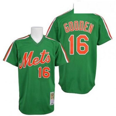 Mens Mitchell and Ness NeW York Mets 16 DWight Gooden Replica Green ThroWback MLB Jersey