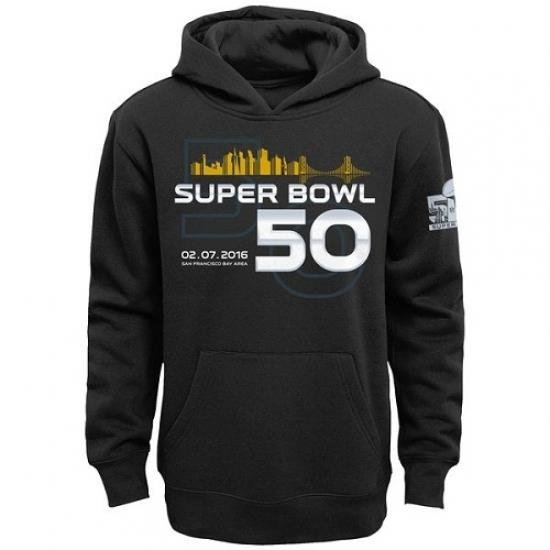 NFL Mens Carolina Panthers Super Bowl 50 Bridge Pullover Hoodie Black