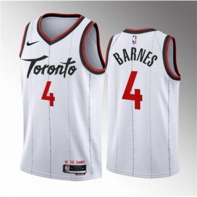 Men Toronto Raptors 4 Scottie Barnes White 2023 24 Association Edition Stitched Basketball Jersey