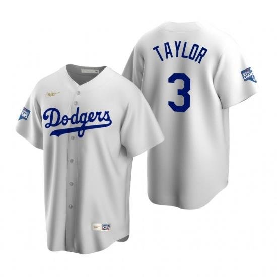 Men Brooklyn Los Angeles Dodgers 3 Chris Taylor White 2020 World Series Champions CooperstoWn Collection Jersey