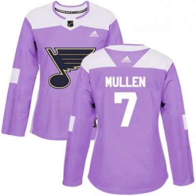 Womens Adidas St Louis Blues 7 Joe Mullen Authentic Purple Fights Cancer Practice NHL Jersey