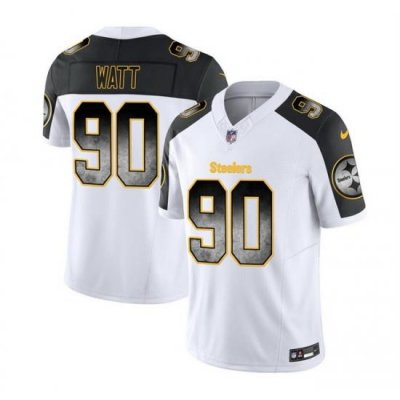 Men Pittsburgh Steelers 90 T J  Watt White Black 2023 F U S E  Smoke Vapor Untouchable Limited Stitched Jersey