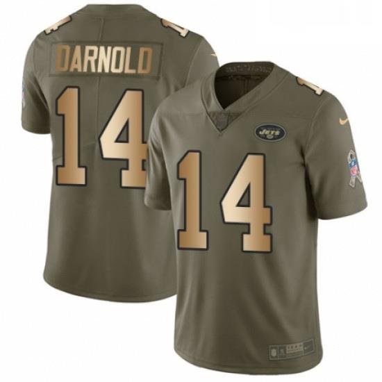 Mens Nike New York Jets 14 Sam Darnold Limited OliveGold 2017 Salute to Service NFL Jersey