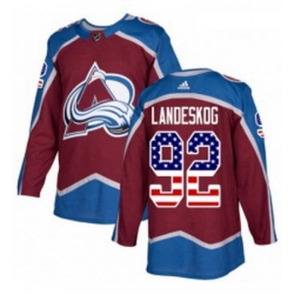 Youth Adidas Colorado Avalanche 92 Gabriel Landeskog Authentic Burgundy Red USA Flag Fashion NHL Jersey