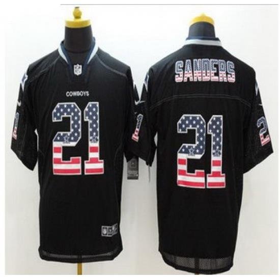 New Dallas Cowboys #21 Deion Sanders Black Men Stitched NFL Elite USA Flag Fashion Jersey