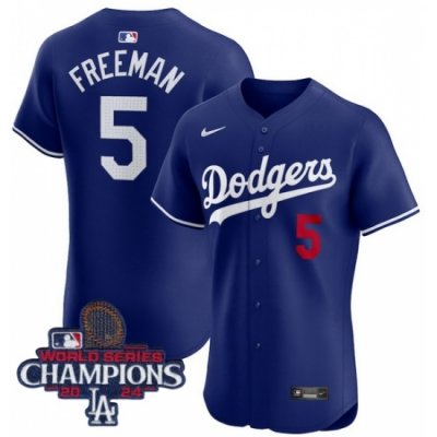 Men Nike Los Angeles Dodgers Freddie Freeman #5 Blue Flex Base 2024 World Series Champions Stitched MLB Jersey