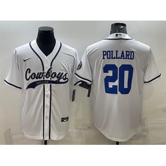 Men Dallas Cowboys 20 Tony Pollard White With Patch Cool Base Stitched Baseball Jersey