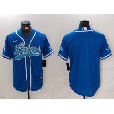 Men Detroit Lions Blank Blue Cool Base Stitched Baseball Jersey