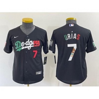 Youth Los Angeles Dodgers #7 Julio Urias Black Mexico Number 2020 World Series Cool Base Nike Jersey