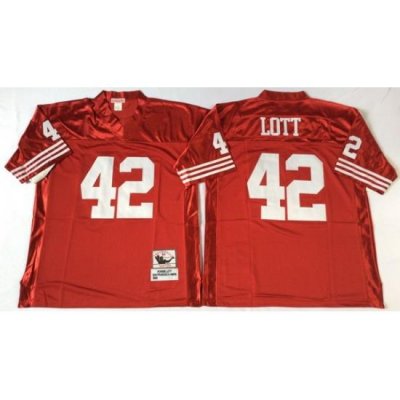 Men San Francisco 49ers 42 Ronnie Lott Red M&N Throwback Jersey