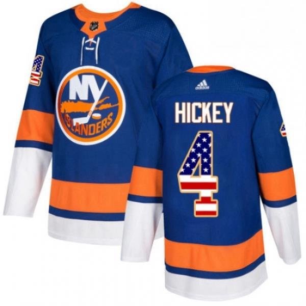 Mens Adidas New York Islanders 4 Thomas Hickey Authentic Royal Blue USA Flag Fashion NHL Jersey