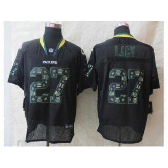 Nike Green Bay Packers 27 Eddie Lacy Black Elite Lights Out Fashion NFL Jersey