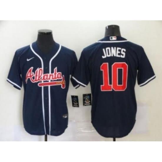 MLB Braves 10 Chipper Jones Navy Cool Base Men Jersey