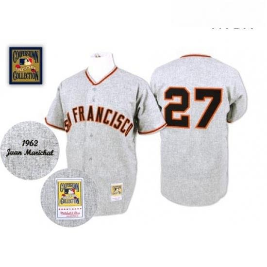 Mens Mitchell and Ness 1962 San Francisco Giants 27 Juan Marichal Authentic Grey Throwback MLB Jersey