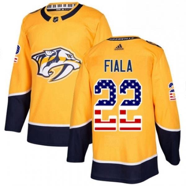 Mens Adidas Nashville Predators 22 Kevin Fiala Authentic Gold USA Flag Fashion NHL Jersey