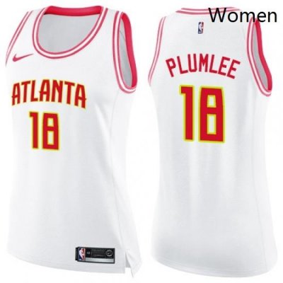 Womens Nike Atlanta Hawks 18 Miles Plumlee Swingman WhitePink Fashion NBA Jersey