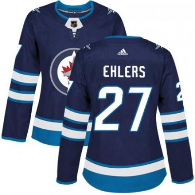 Womens Adidas Winnipeg Jets 27 Nikolaj Ehlers Authentic Navy Blue Home NHL Jersey