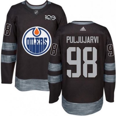 Mens Adidas Edmonton Oilers 98 Jesse Puljujarvi Authentic Black 1917 2017 100th Anniversary NHL Jersey