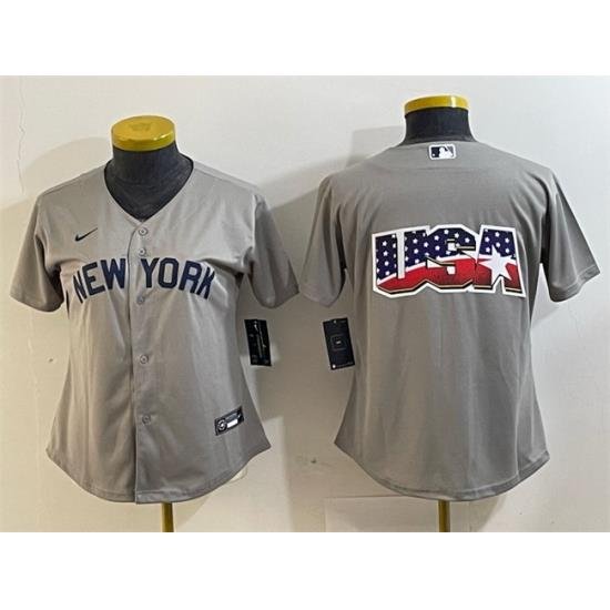 Women New York Yankees Gray Team Big Logo Cool Base Stitched Jersey 5