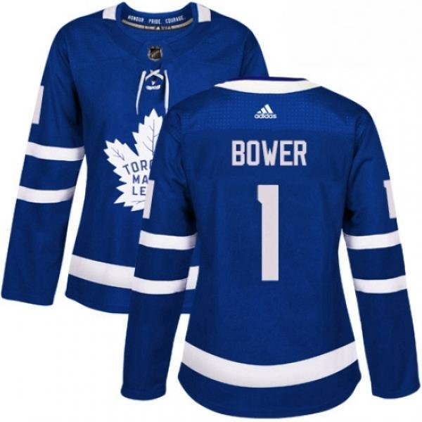 Womens Adidas Toronto Maple Leafs 1 Johnny Bower Authentic Royal Blue Home NHL Jersey