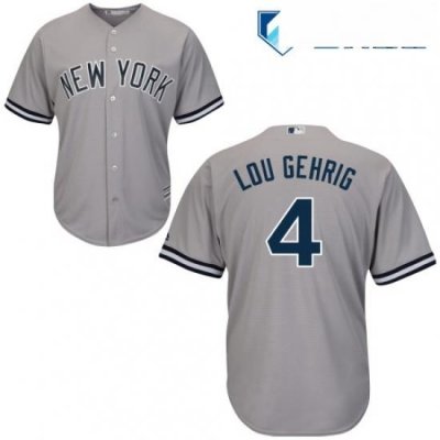 Mens Majestic New York Yankees 4 Lou Gehrig Replica Grey Road MLB Jersey