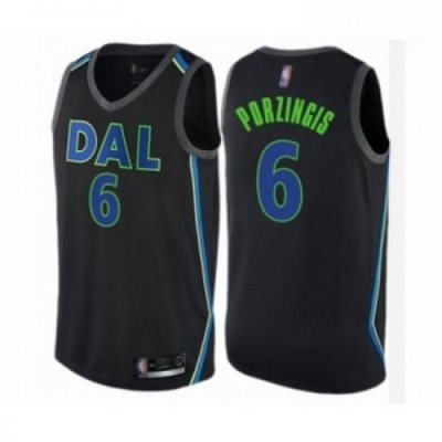 Mens Dallas Mavericks 6 Kristaps Porzingis Authentic Black Basketball Jersey City Edition