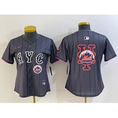 Women New York Mets Team Big Logo Graphite 2024 City Connect Limited Stitched Baseball Jersey 5