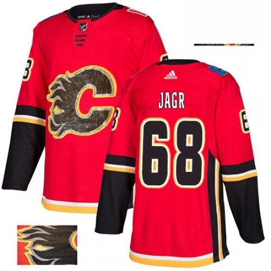 Mens Adidas Calgary Flames 68 Jaromir Jagr Authentic Red Fashion Gold NHL Jersey