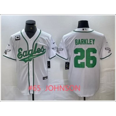 Men Philadelphia Eagles 65 Lane Johnson White Cool Base Baseball Stitched Jersey