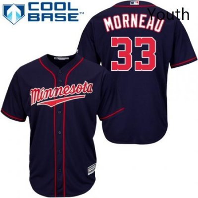 Youth Majestic Minnesota Twins 33 Justin Morneau Replica Navy Blue Alternate Road Cool Base MLB Jersey