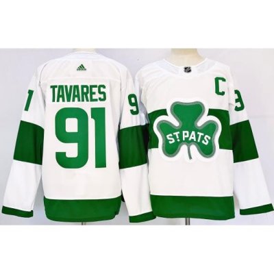 Men's Toronto Maple Leafs #91 John Tavares White St Patricks Authentic Jersey