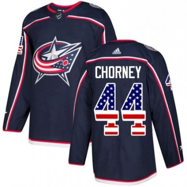 Mens Adidas Columbus Blue Jackets 44 Taylor Chorney Authentic Navy Blue USA Flag Fashion NHL Jersey