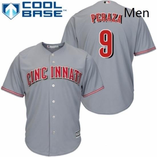 Mens Majestic Cincinnati Reds 9 Jose Peraza Replica Grey Road Cool Base MLB Jersey