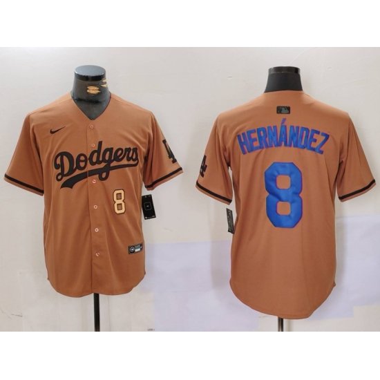 Men Los Angeles Dodgers 8 Kike Hernandez Brown Cool Base Stitched Baseball Jersey 2