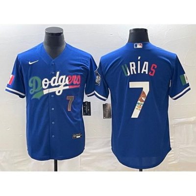 Men's Los Angeles Dodgers #7 Julio Urias Number Blue Cool Base Stitched Jersey1