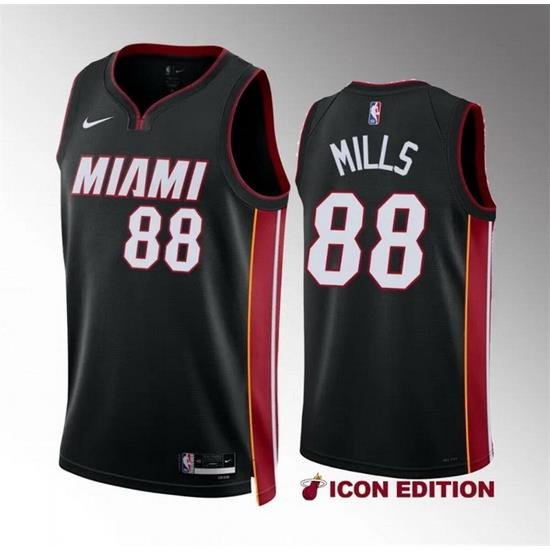 Men Miami Heat 88 Patrick Mills Black Icon Edition Stitched Basketball Jersey