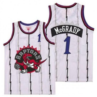 Raptors 1 Tracy McGrady White Big Gray Red Logo Retro Jersey0