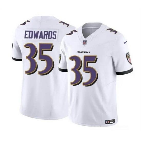 Men Baltimore Ravens 35 Gus Edwards White 2023 F U S E  Vapor Limited Football Jersey