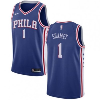 Mens Nike Philadelphia 76ers 1 Landry Shamet Swingman Blue NBA Jersey Icon Edition