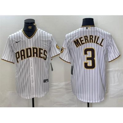 Men San Diego Padres 3 Jackson Merrill White Cool Base Stitched Baseball Jersey